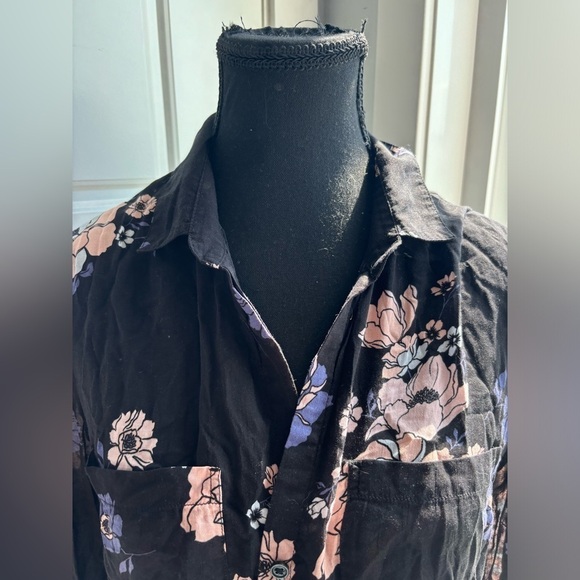 Cloth & Stone Anthropologie Floral Print Button Down Rayon Black Purple … - Picture 4 of 9
